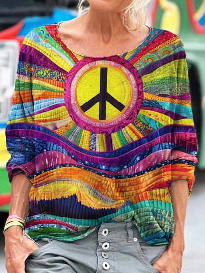 Women's Peaceful Dream Hippie Print Long Sleeve T-shirt