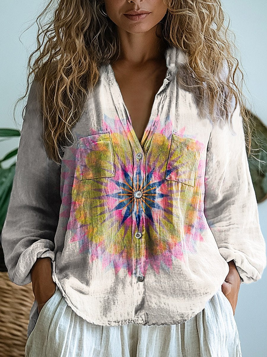 Women's Tie-Dye Printed Casual Long Sleeve Comfortable Cotton Shirt