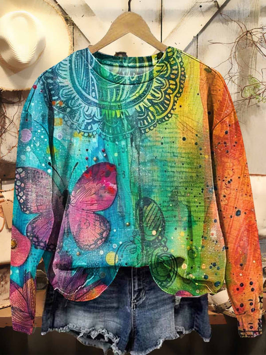 Women's Colorful Boho Hippie Butterfly Print Casual Sweatshirt