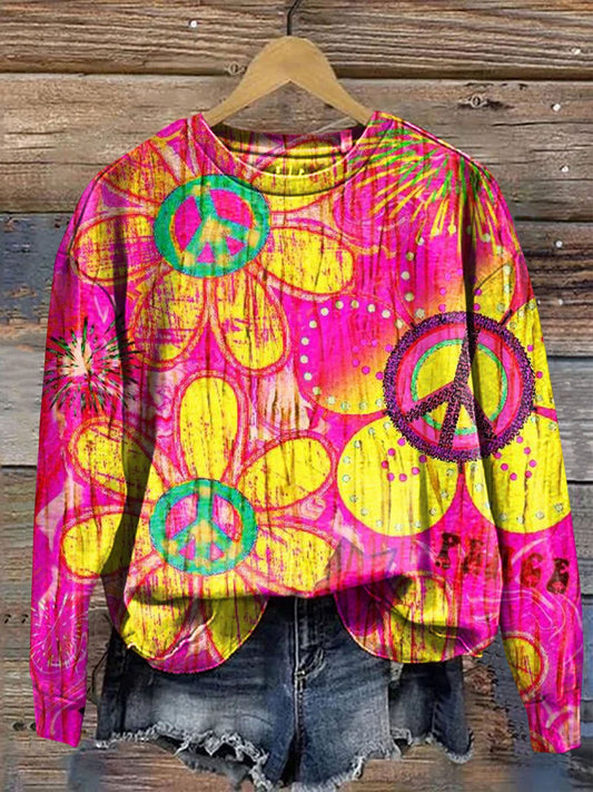 Women's Vintage Hippie Floral Art Print Casual Sweatshirt