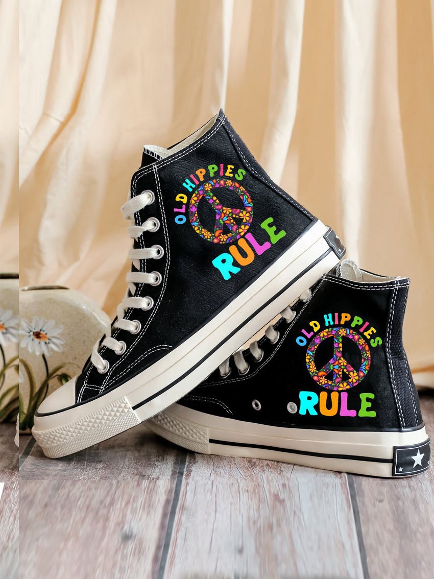 Old Hippie Rule Print Canvas Shoes