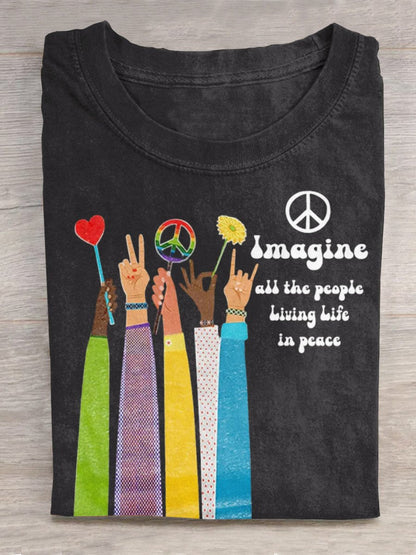 Imagine All The People Living Life in Peace Art Print Casual T-shirt