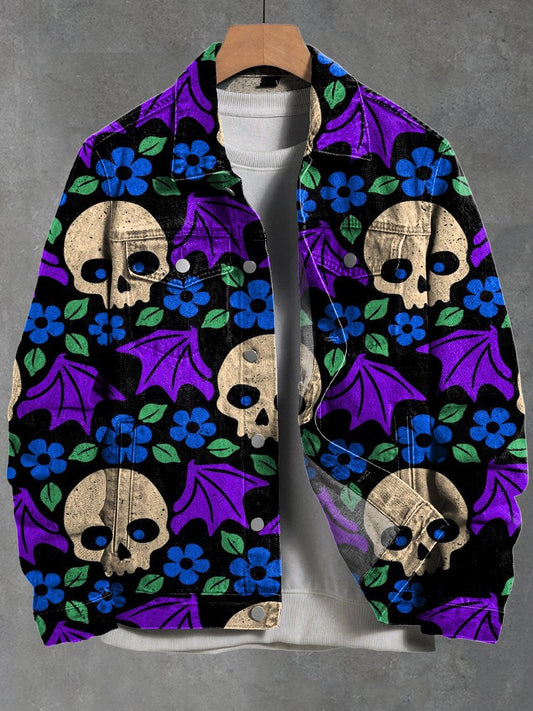 Vintage Colorful Retro Skull Print Casual Denim Jacket