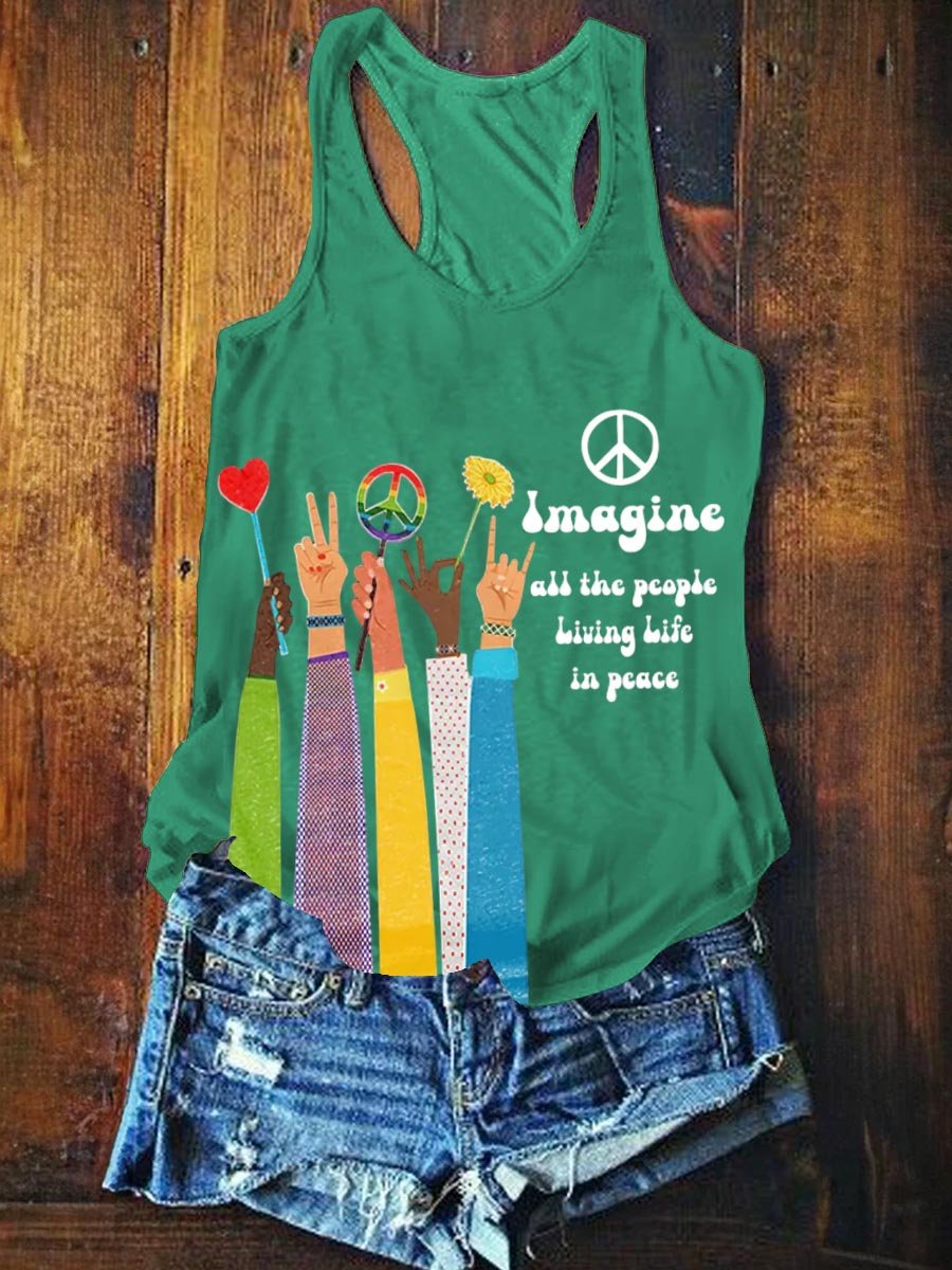 Women's Imagine All The People Living Life In Peace Art Print Tank Top