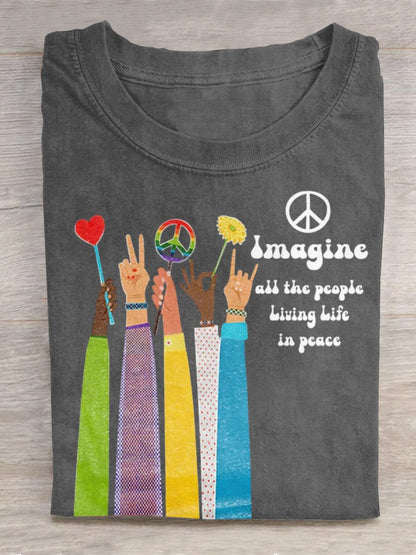 Imagine All The People Living Life in Peace Art Print Casual T-shirt