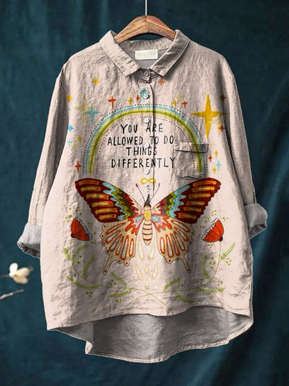 You Are Allowed To Do Things Differently Vintage Art Print Casual Cotton And Linen Shirt