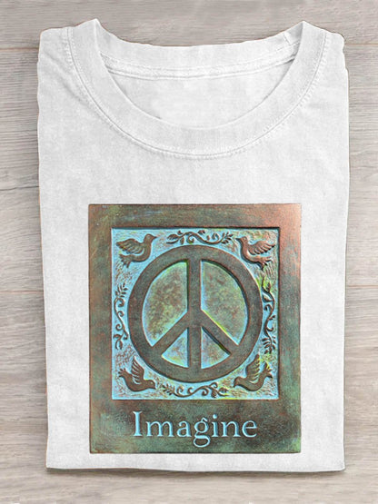 Imagine Peace Symbol Hippie Art Print T-shirt