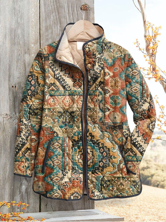 Women's Vintage Ethnic Pattern Art Print Casual Quilted Cardigan