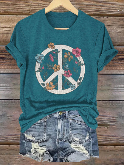 Peace And Love Flower Art Print T-shirt