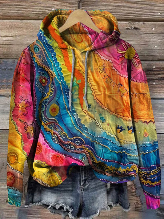 Rainbow Stripes Hippie Art Print Casual Hoodie Sweatshirt