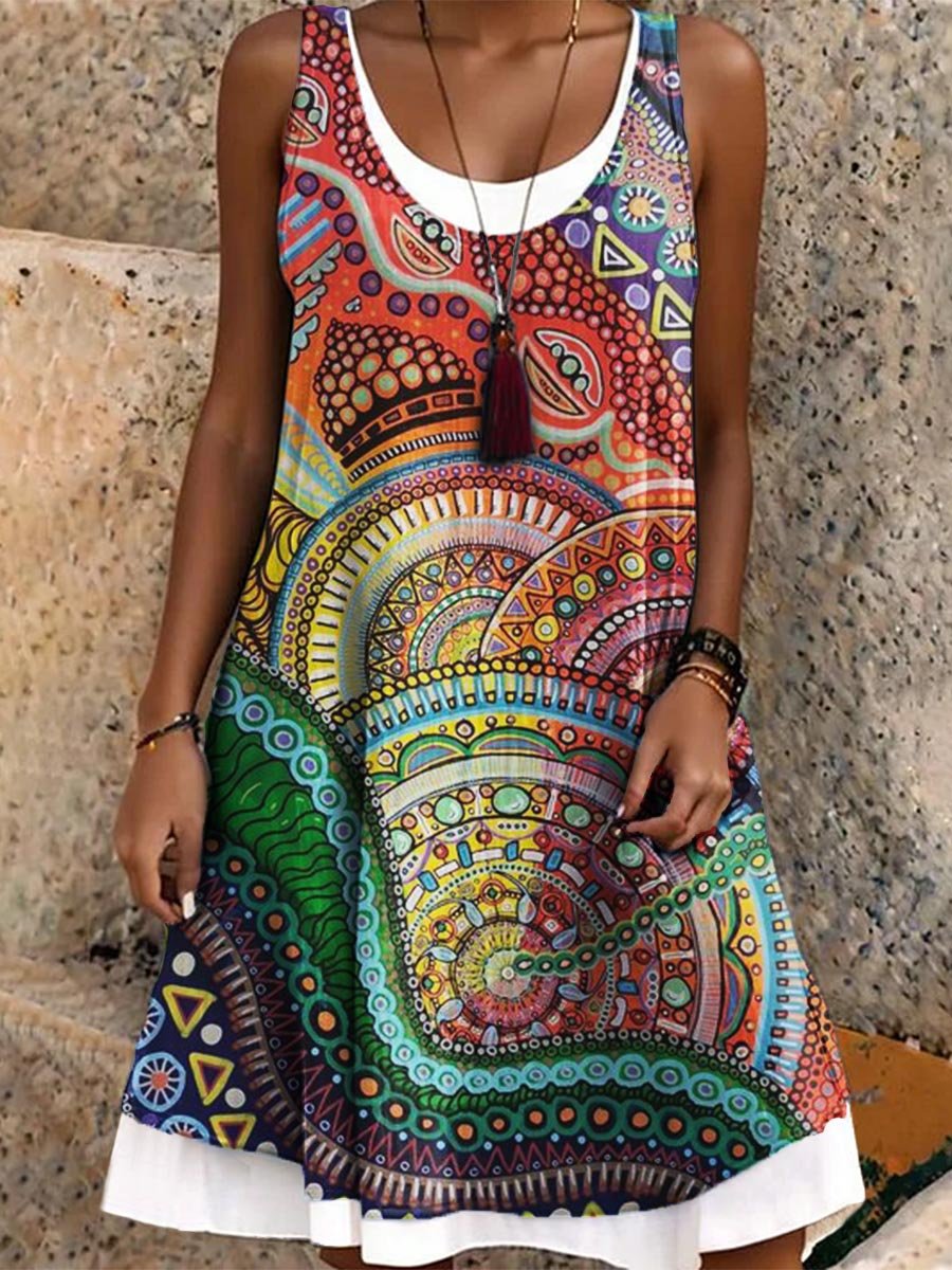 Women's Retro Hippie Paisley Pattern Multicolor Art Print Dress