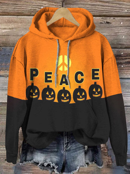 Halloween Pumpkin Hippie Print Casual Hoodie Sweatshirt