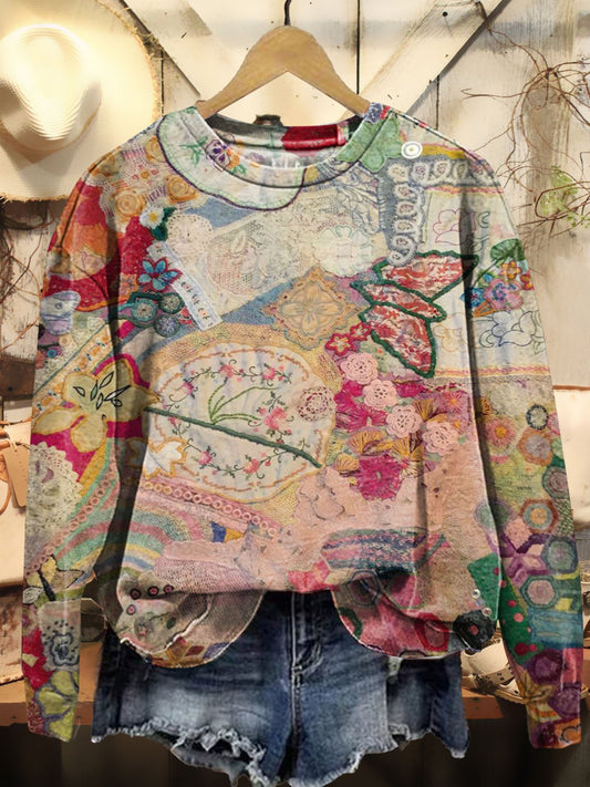 Colorful Irregular Patchwork Print Casual Sweatshirt