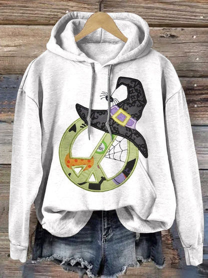 Halloween Witch Hat Hippie Print Casual Hoodie Sweatshirt