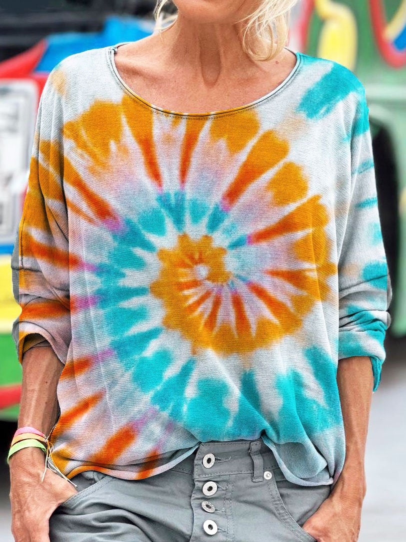 Retro Colorful Tie Dye Print Long Sleeve