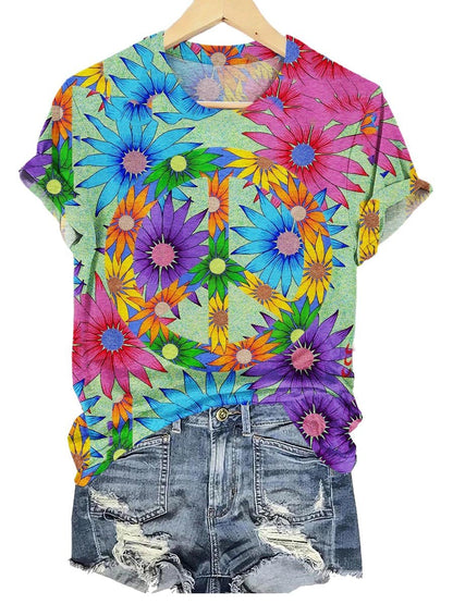 Peace And Love Flower Art Print T-shirt