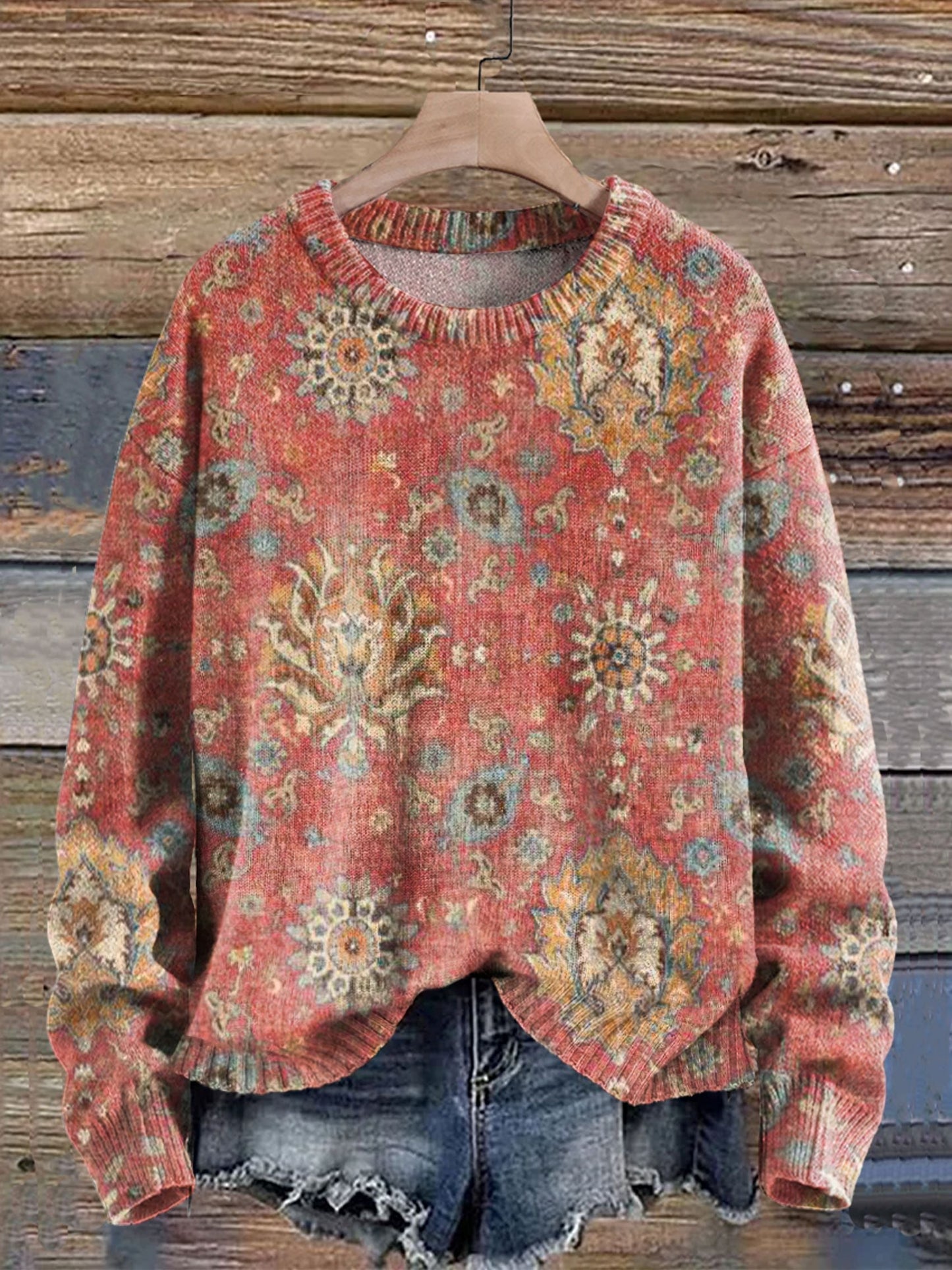 Women's Retro Ethnic Totem Pattern Knit Pullover Sweater