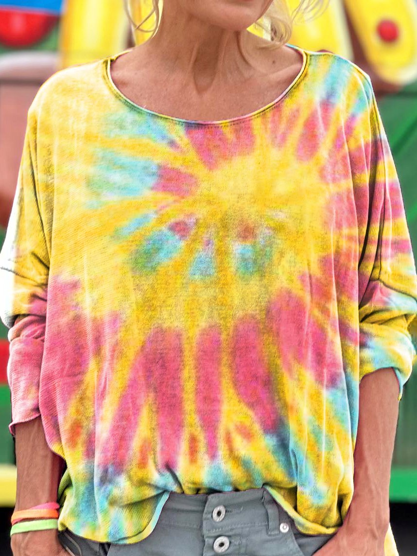 Colorful Retro Tie Dye Print Long Sleeve