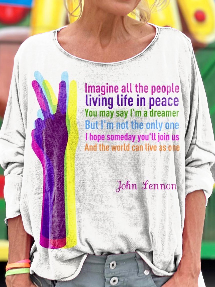 Imagine All The People Living Life In Peace Print Long Sleeve