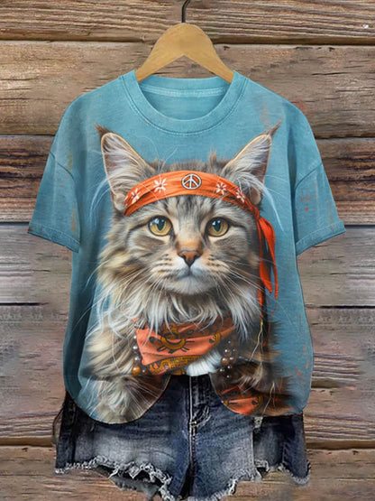 Peace And Love Cat Art Print T-shirt