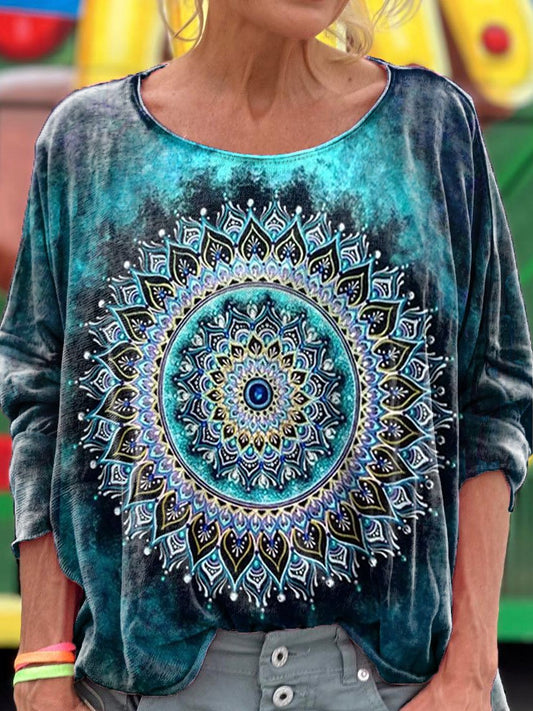 Women's Mandala Pattern Print Long Sleeve T-shirt