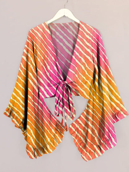 Colorful Gradient Stripes Print Bell Sleeve Wrap Top