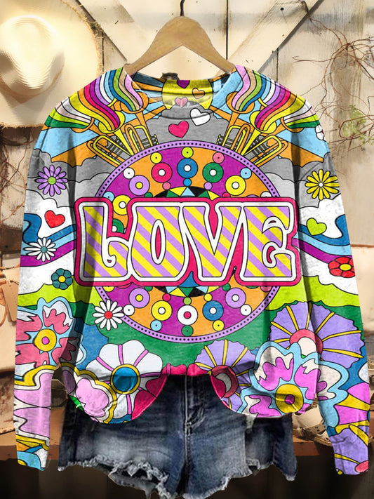 love & hippie Pattern Print Casual Sweatshirt