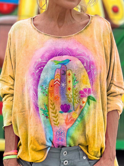 Women's Hands Of Peace And Love Print Long Sleeve Top