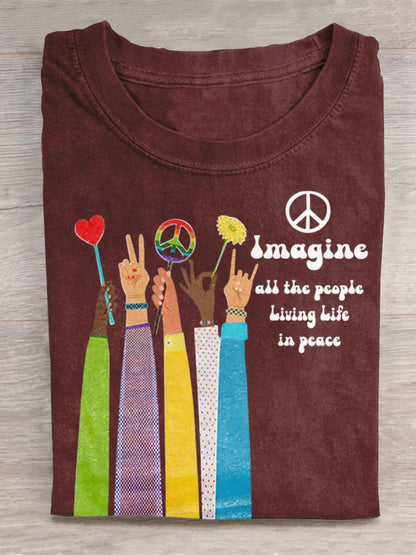 Imagine All The People Living Life in Peace Art Print Casual T-shirt