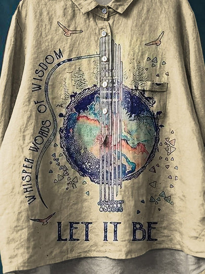 Vintage Whisper Words Of Wisdom Let It Be Art Print Casual Cotton And Linen Shirt