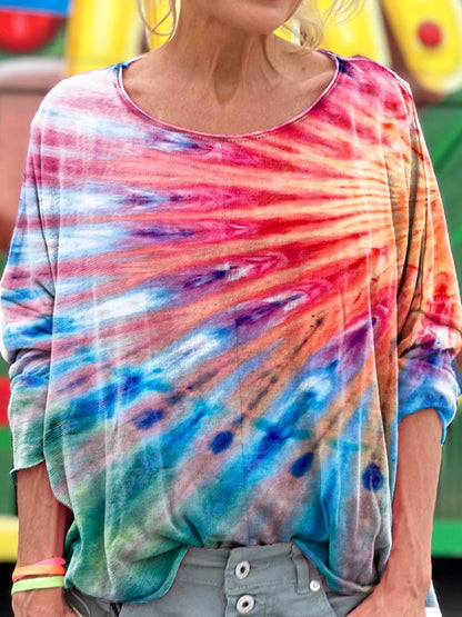 Retro Colorful Stripes Tie Dye Print Long Sleeve