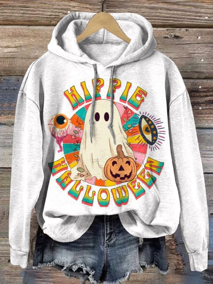 Hippie Halloween Little Ghost Print Casual Hoodie Sweatshirt