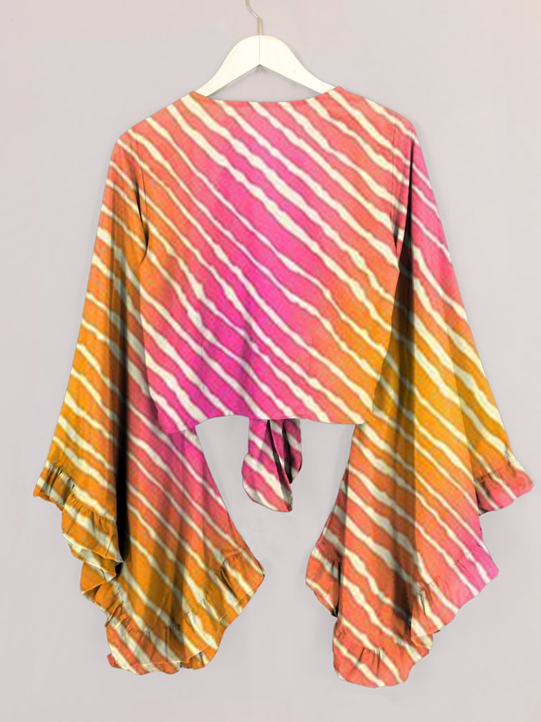 Colorful Gradient Stripes Print Bell Sleeve Wrap Top