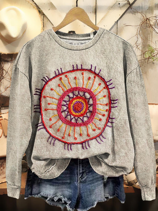 Retro Embroidery Totem Casual Sweatshirt