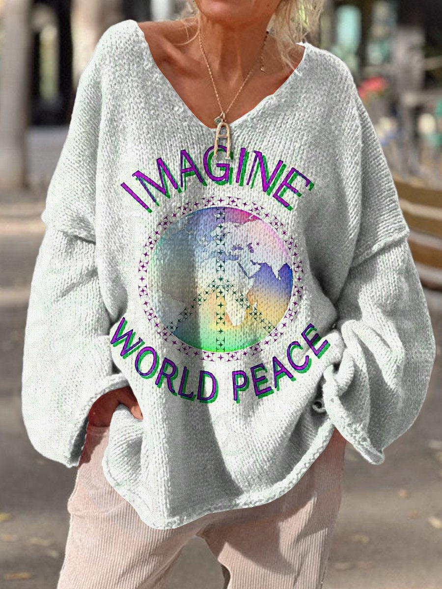 Women's Hippie Art Print Casual Pullover Sweater