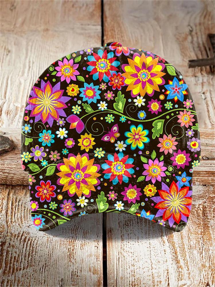 Vintage Hippie Peace Floral Print Hat