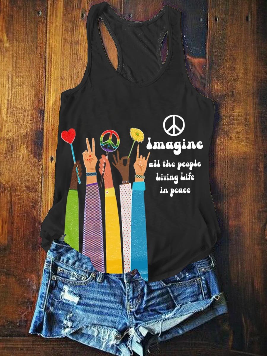 Women's Imagine All The People Living Life In Peace Art Print Tank Top