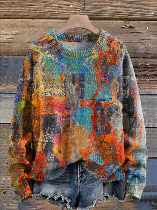 Colorful Graffiti Print Knit Pullover Sweater