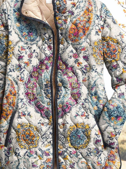 Women's Vintage Ethnic Floral Pattern Art Print Casual Quilted Cardigan