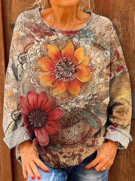 Women's Vintage Floral Print Casual Sweatshirt