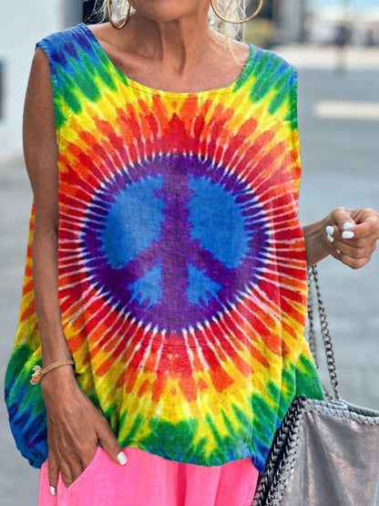 Women's Hippie Tie-Dye Print Sleeveless Top