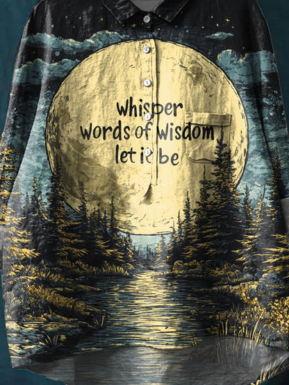 Whisper Words Of Wisdom Let It Be Art Print Casual Cotton And Linen Shirt