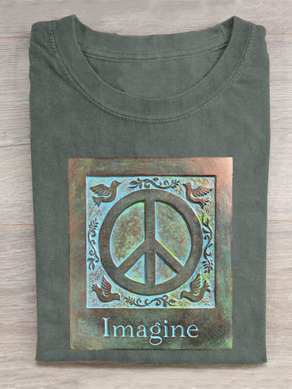 Imagine Peace Symbol Hippie Art Print T-shirt