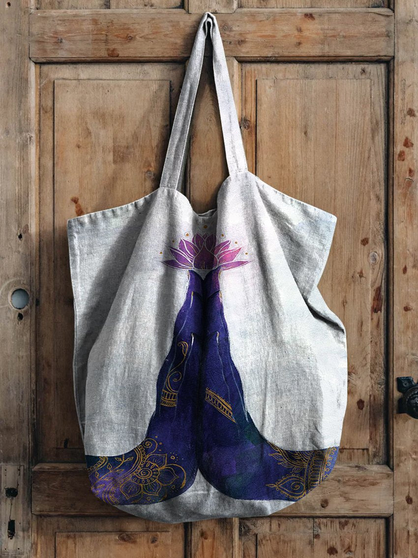 Peace & Joy & Zen Lotus Linen Tote Bag