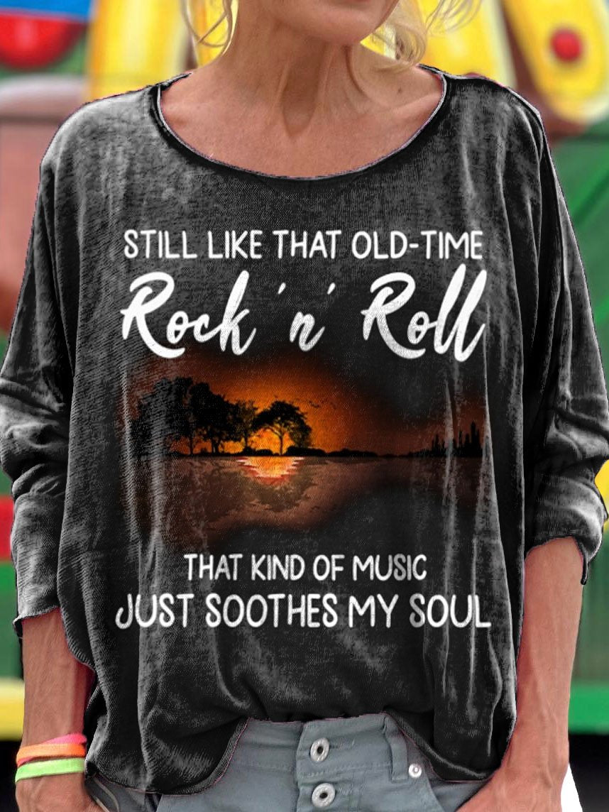 Still Like That On Time Rock Pattern Long Sleeve T-shirt