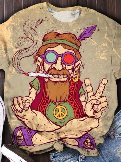 Retro Hippie Gnome Smoking Print Classic T-shirt