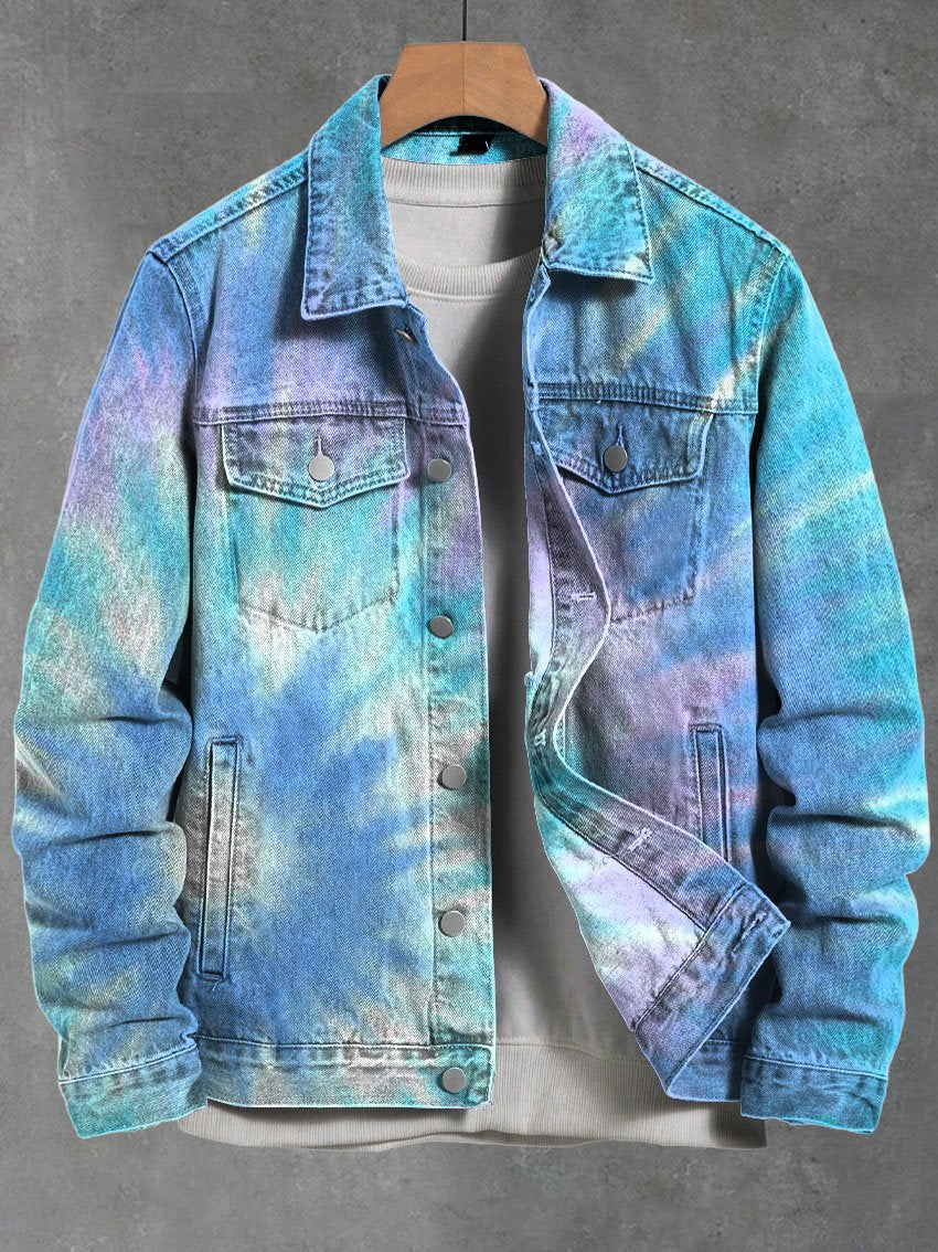 Tie Dye Hippie Print Casual Denim Jacket