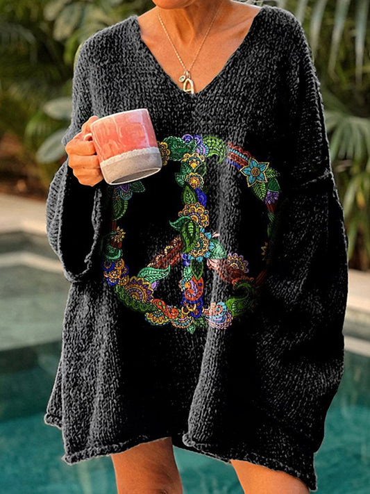 Women's Floral Hippie Art Print Casual Sweatshirt