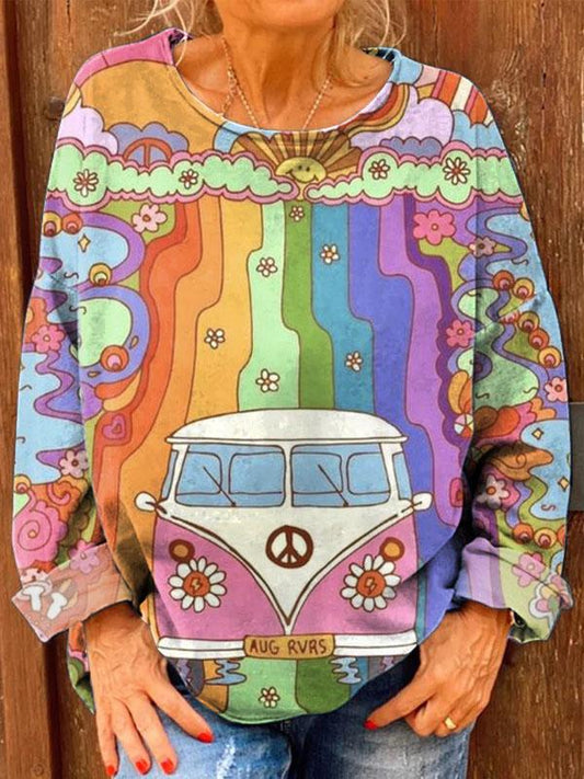 Women's Hippie Car Print Casual Sweatshirt