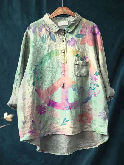 Women's Hippie Floral Print Cotton And Linen Shirt